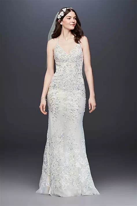 Embroidered And Beaded Lace Sheath Wedding Dress Davids Bridal