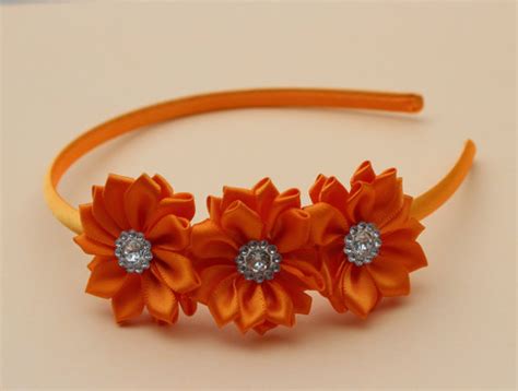 Orange Headband Orange Flower Girl Headband Plastic Headband Satin
