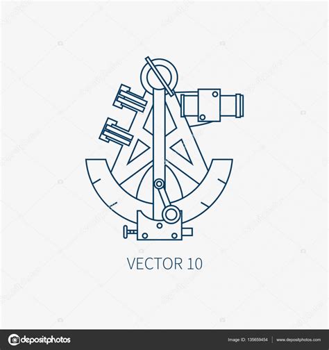 line flat vector blue marine icon with nautical design elements retro