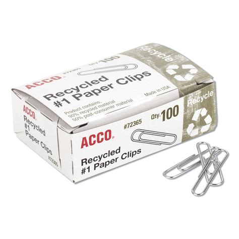 Recycled Paper Clips 1 Smooth Silver 100 Clipsbox 10 Boxespack