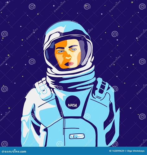 Female Cosmonaut In Spacesuit Floating Flat Vector Illustration