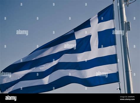 Flag Of Greece Waving In The Wind Stock Photo Alamy