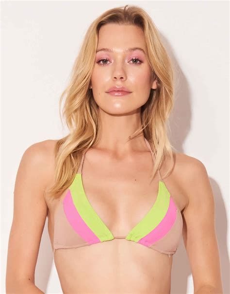 Tricolor Nude Pink Yellow Triangle Bikini Top Top Triangulo Trocolor