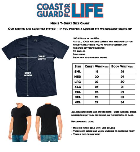 Size Chart Coast Guard For Life