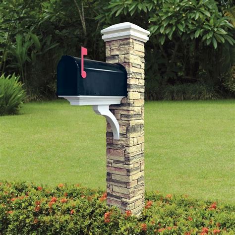 Eye Level Stacked Stone Beige Brace And Curved Cap Mailbox Post 50