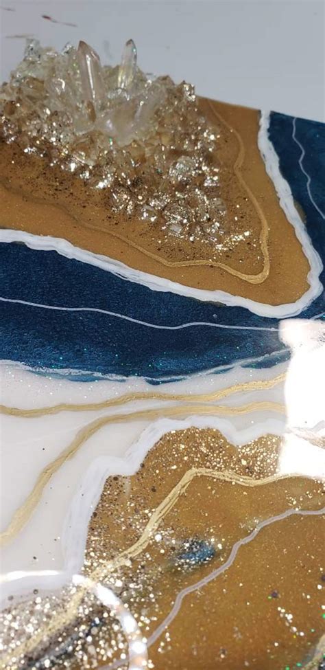Blue And Gold Geode Abstract Resin Art 6x8 Etsy