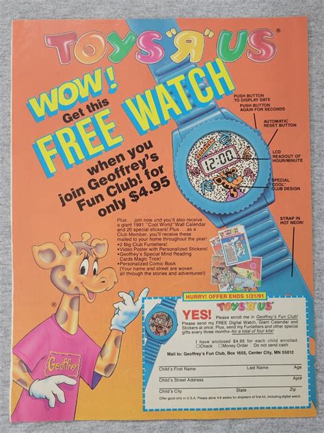 1990 Magazine Advertisement Page Toys R Us Kids Watch Geoffrey Vintage