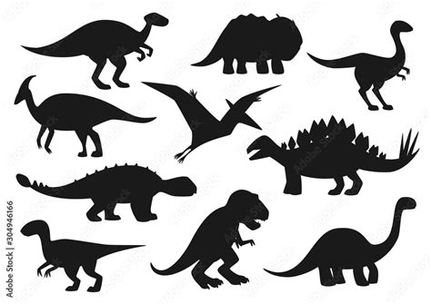 Vecteur Stock Dinosaurs Icons Jurassic Park Dino Monsters Silhouettes Vector Isolate T Rex