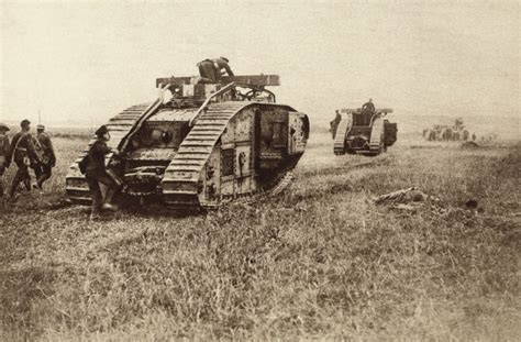 World War 1 Tanks British Tanks Advancing In Battle History 24 X 18