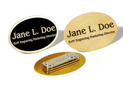Oval Brass Name Badge Magnetic Closure Enm Engraving