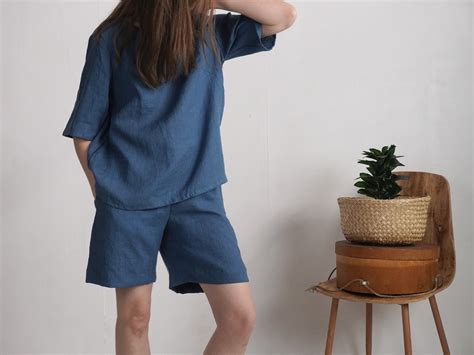 Linen Blouse And Shorts Summer Linen Outfit Women Linen Etsy