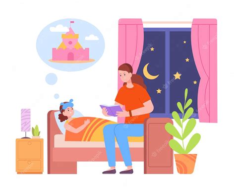 Premium Vector | Mother bedtime reading mom on bed tell fairy story to
