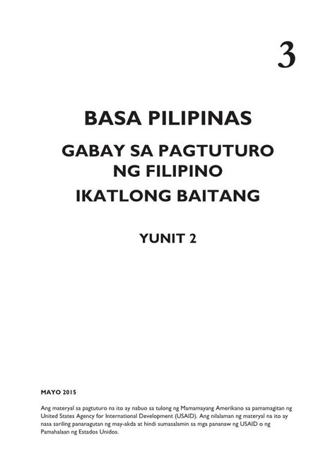 Gabay Sa Pagtuturo Ng Filipino Ikatlong Baitang Docslib
