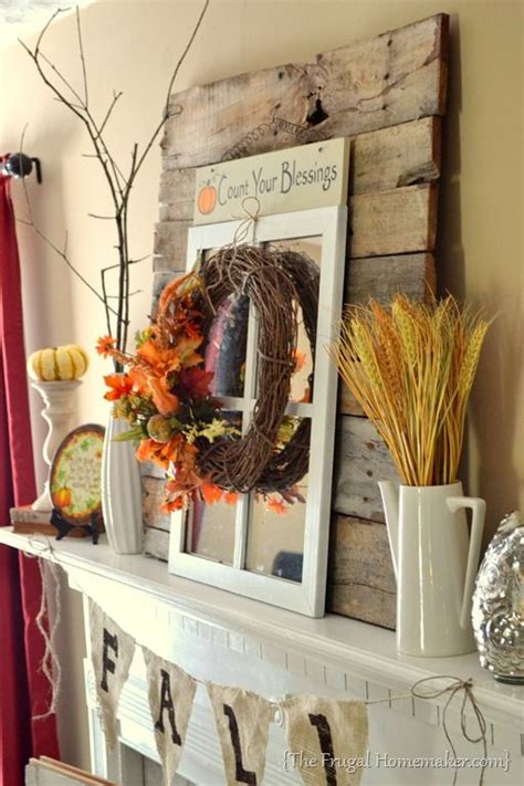 Fall Mantel Decorated With Reclaimed Pallet Wood Fall Mantel