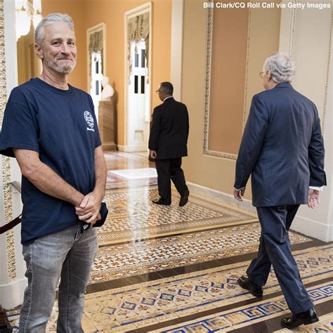 Last week, the former daily show host excoriated lawmakers for waiting to pass a bill that would continue funding 9/11 first responders' medical expenses; Kentucky Senator Mitch McConnell walks by Jon Stewart ...