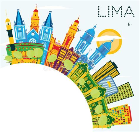Lima Peru City Skyline Con Los Edificios Del Color El Cielo Azul Y La