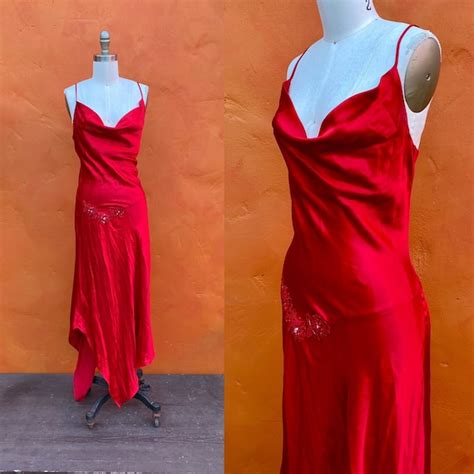 vintage sexy red satin bias cut dress 1930s 1940s vin… gem