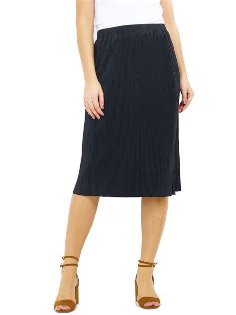 womens plisse skirt elastic waist midi length skirts new size 10 12 14 16 black ebay