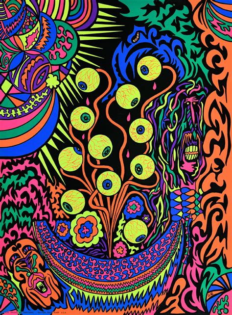 Rare Vintage 1970 Nos Psychedelic Black Light Poster Eyeball Monster