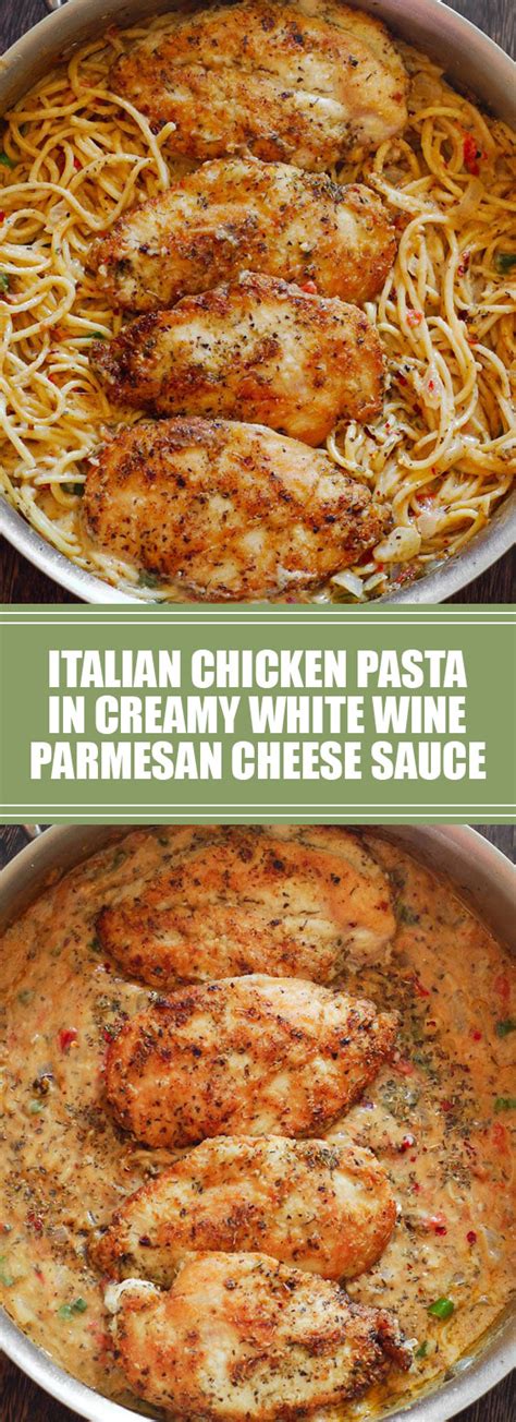 Italian Chicken Pasta In Creamy White Wine Parmesan Cheese Sauce