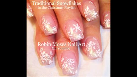 easy snowflake nails diy pink  white glitter nail art design tutorial youtube