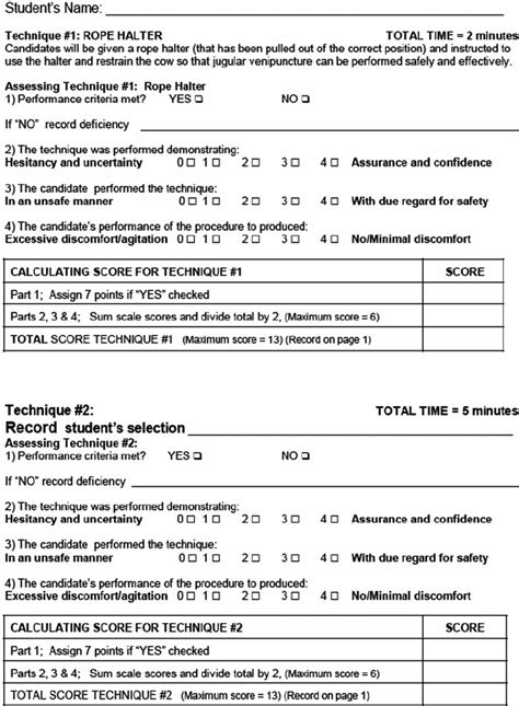 Ruminant Techniques Osce Form—scoring Sheet Page 1 Of 2 Download