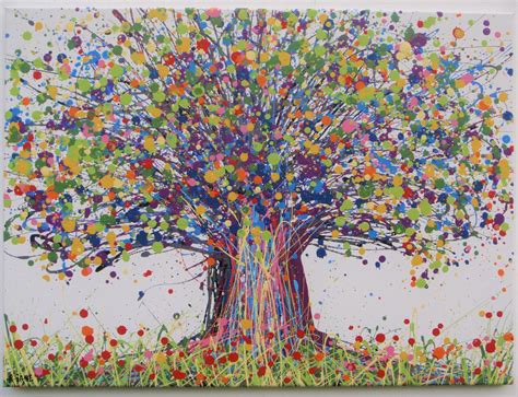 Warli artists hardly use a straight line. Abstract green oak tree painting on landscape canvas ...