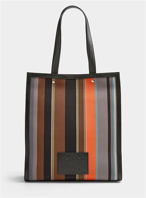 Signature Stripe Black Leather Tote Paul Smith Simons