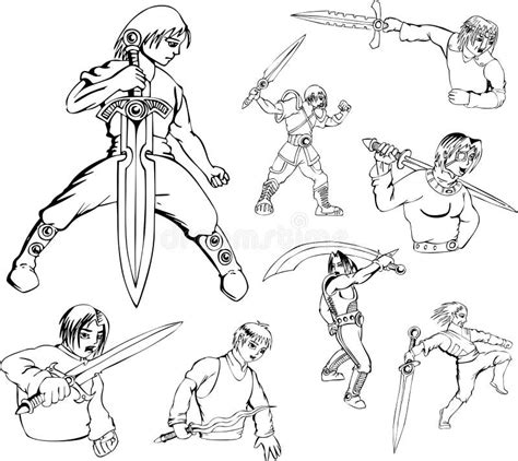 Guerreros Del Animado Con Las Espadas Ilustración del Vector