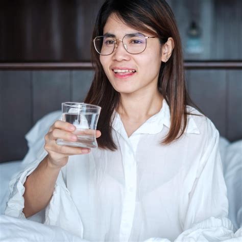 Premium Photo Happy Woman Holding Water Glass Female Drinking Pure