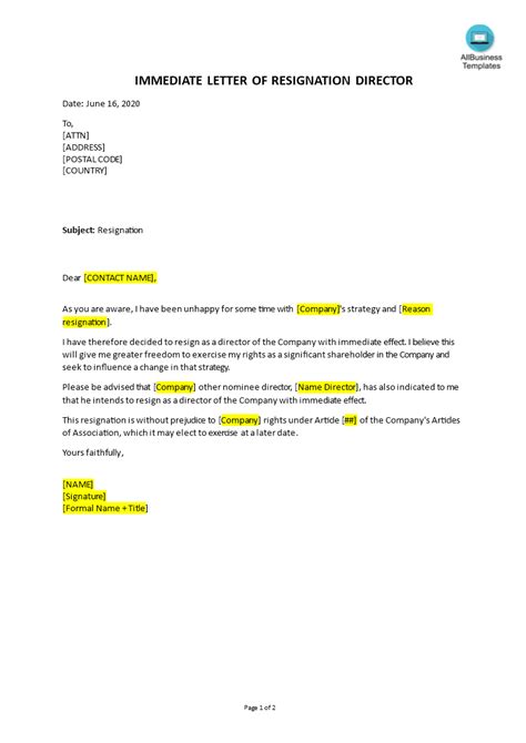 Immediate Resignation Letter Templates At