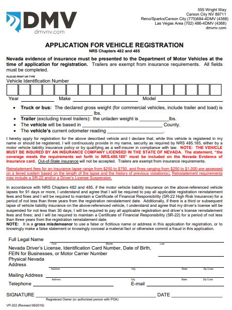 Fillable Form Nevada Vehicle Registration Vp 222 Edit Sign