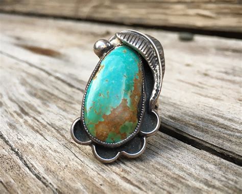 1970s Traditional Navajo Turquoise Ring For Women Size 7 Native