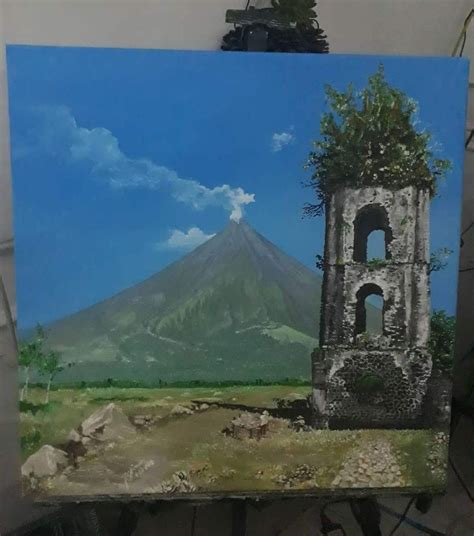 Mayon Volcano Oil Painting Background Volcano Drawing Scenery Paintings