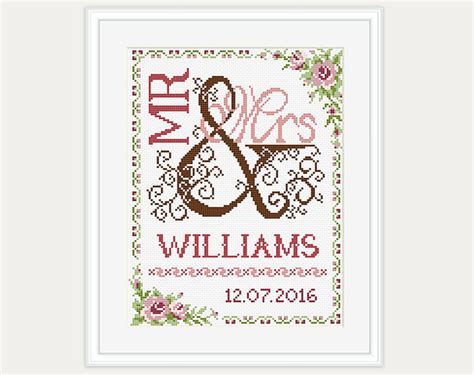 140 x 70 stitches ~ cloth/fabric count : Wedding Cross Stitch Pattern Gift for couple Mr & Mrs
