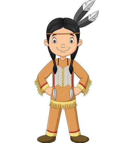 Fille Indienne Amérindienne De Dessin Animé Vecteur Premium