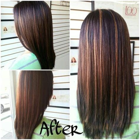Tread lightly, as highlights this much lighter than the base color can go too far if done too heavily. Hair color : dark brown/blk hair to dark drown/blk with ...
