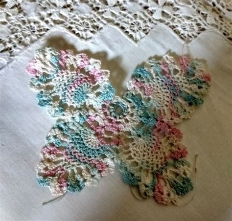 Vintage Hand Crochet Butterfly Applique Embellishment Pineapple Pattern