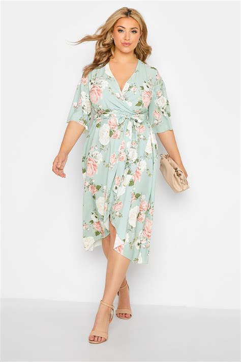 yours london plus size sage green floral wrap dress yours clothing