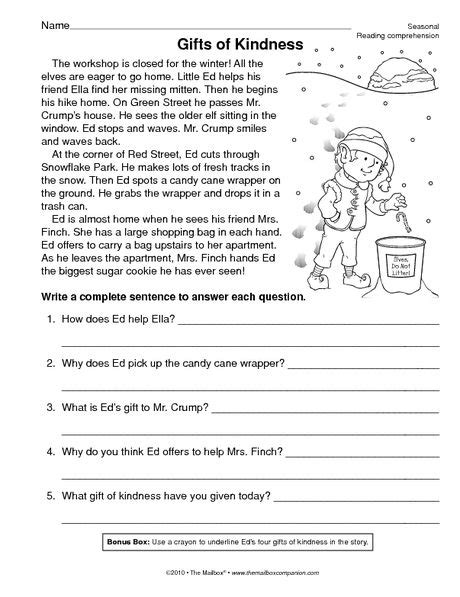 Reading Worksheet Comprehension The Mailbox Reading Comprehension