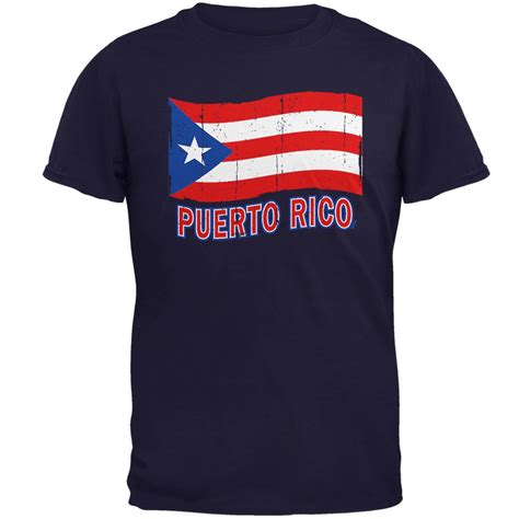 Distress Flag Puerto Rico Mens T Shirt Navy 4x Lg