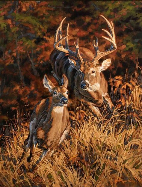 Buck Chasing A Doe With Images Hunting Art Deer Painting Deer