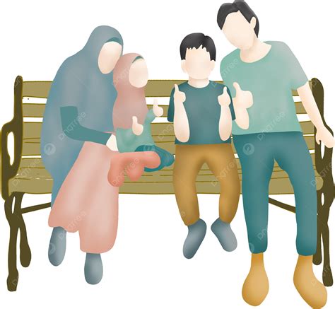 벤치에 앉아 이슬람 가족 이슬람교도 가족 삽화 Png 일러스트 및 Psd 이미지 무료 다운로드 Pngtree