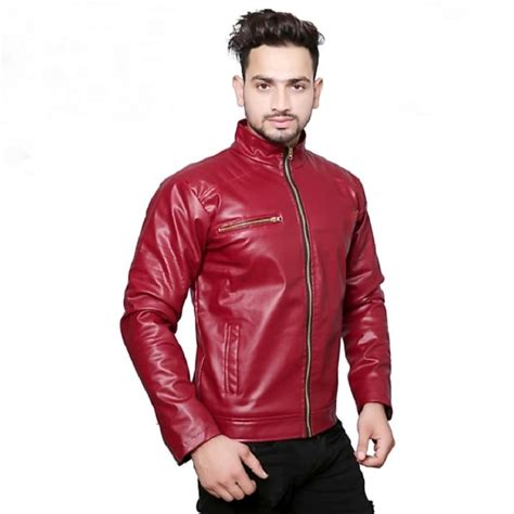 full sleeve casual wear mens red pu leather jacket size m and l at rs 235 piece in delhi