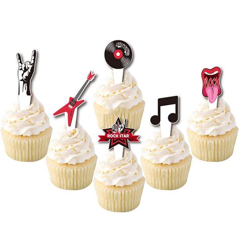 Buy Cnorialy 24 Pcs Rock Cupcake Toppers Music Notes Toppers Guitar