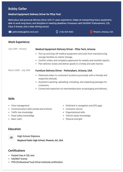 Delivery Driver Resume Examples And Writing Guide Cakeresume