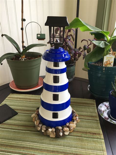 Colbolt Blue Lighthouse Made From Clay Pots Lighthouse Crafts