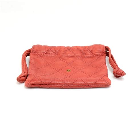 Chanel Vintage Chanel Red Quilted Leather Mini Pouch