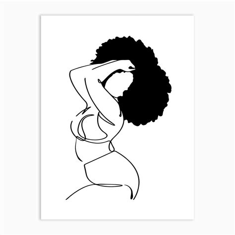 Nude With Afro Art Print Line Art Drawings Abstract Line Art Afro Art