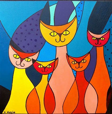 Tableau Moderne Chats Colorés Peintures Par Sabrina Riggio